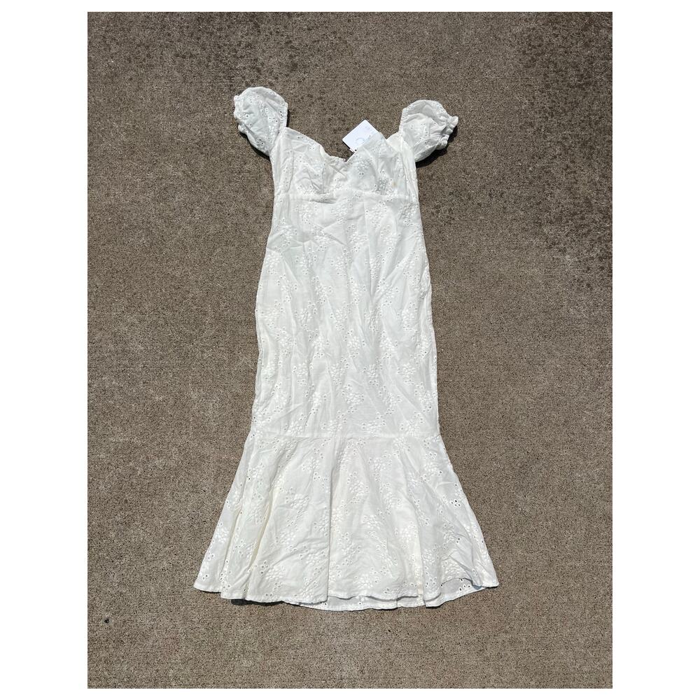 Sweet Pot White Embroidered Midi Dress 8 Cottagecore Romantic NWT Boho Whimsical